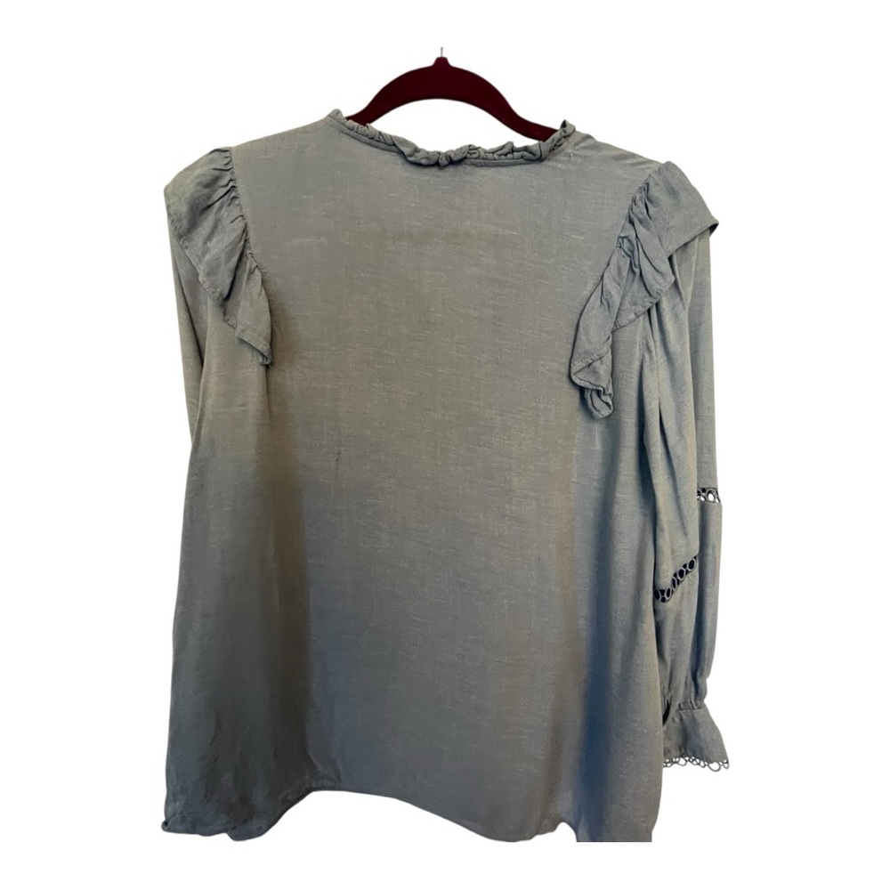 Zara Blue Ruffled 3/4 Sleeve Bib Collar Blouse - Picture 3 of 5